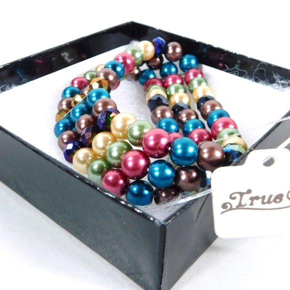 Triple Strand Multi Color Stretch Beaded Bracelet TRUE Lead Compliant - Picture 5 of 11